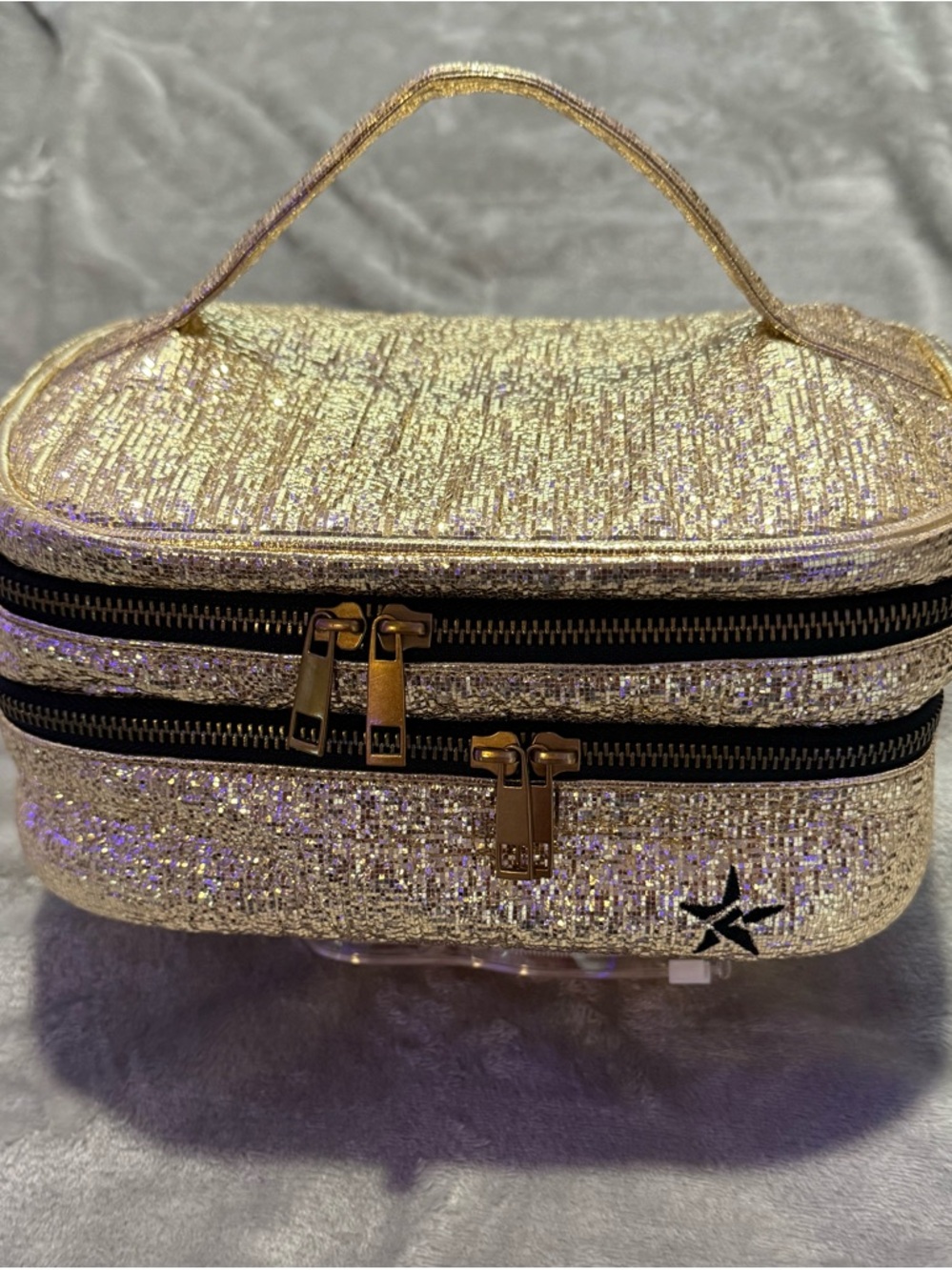 Rebel Athletic Gold Glitter Cosmetic Travel Case